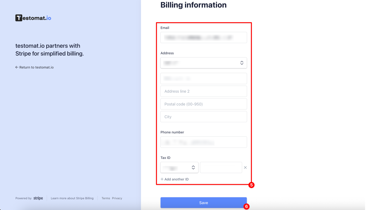 Update billing information